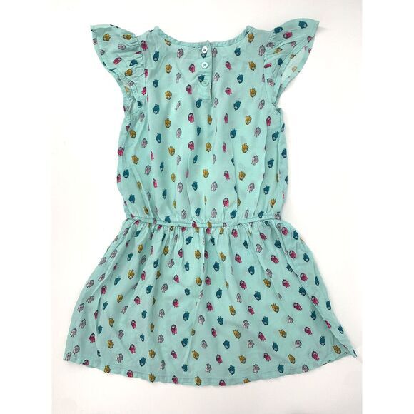Cat & Jack Teal with Owls Elastic‎ Waist Cap Sleeve Girl's Dress Size S 6/6X - Picture 2 of 9